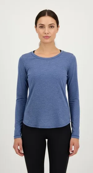 Lululemon Blue‎ Heathered Long Sleeve Top Open Back Athletic Yoga Size 4 thumbnail 1