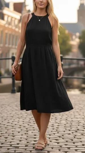 Ann Taylor Midi‎ Dress Black Womens 2 Halter Bow Back Sleeveless LBD Classic thumbnail 1