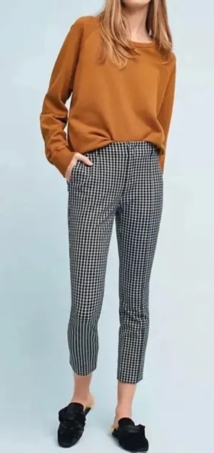 Essential Slim Black & White Plaid Print Cropped Pants thumbnail 1
