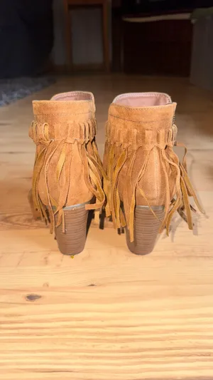 Leather fringe heels brown 7 thumbnail 3