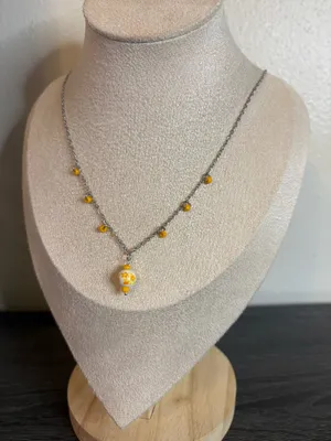 Handmade Yellow Floral Porcelain Charm Necklace | Waterproof & Tarnish Resistant thumbnail 4