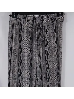 Mudd Women’s Black & White Boho Paperbag Waist Tie Pants XS Printed Pull-On thumbnail 2