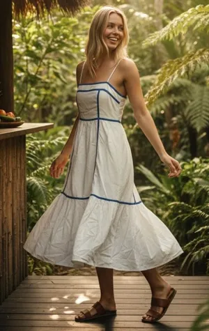 Indikah White Blue Striped Midi Dress thumbnail 1