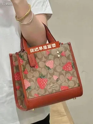 coach Dempsey Tote 22 In Signature Canvas With Wild Strawberry Print CH324 thumbnail 2
