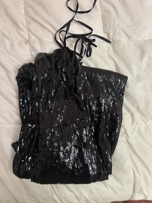 Elwood wide leg halter sequined black jumpsuit thumbnail 2