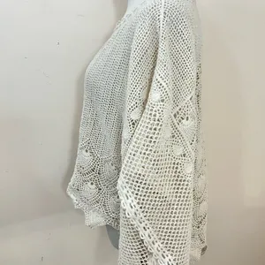 Anthropologie Sparrow Cream Summer Scalloped Crochet Poncho Top XS thumbnail 4