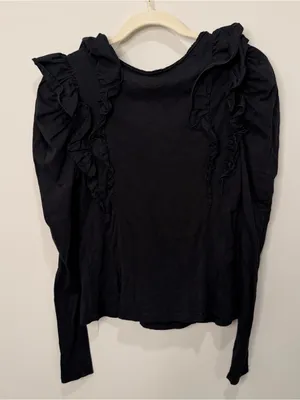 By Anthropologie Black Ruffle Puff Sleeve Long Sleeve Top Size XS‎ thumbnail 4