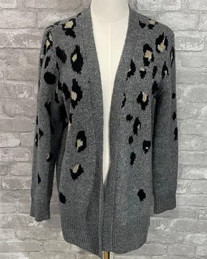 Maurices Gray Leopard print open front cardigan thumbnail 1