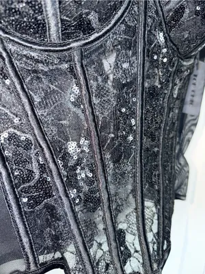 NWT Mesh Lace Sequin Corset Black Size M thumbnail 3