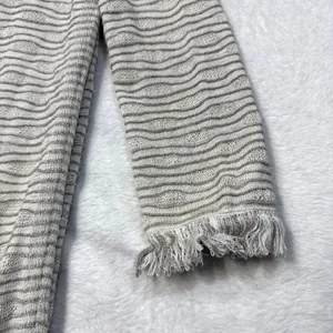 NIC+ZOE S Ivory Gray Textured Wave Knit‎ Fringe Longline Open Front Cardigan thumbnail 3