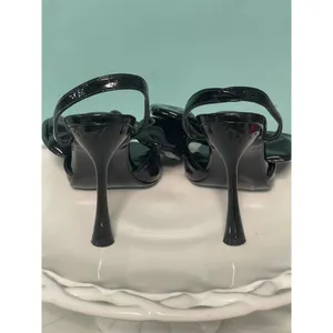 Black Patent Leather Size 6.5 Slingback Heels Open Toe Bow‎ Classy S-312 thumbnail 4