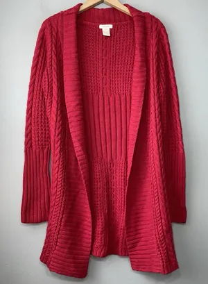 Sundance Cardigan Women Size Medium Red Longline Crochet Knit Open Front Sweater thumbnail 1