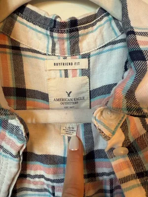 American Eagle Outfitters White Pink Blue Plaid Button Down Shirt thumbnail 3