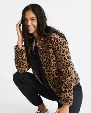 Leopard Print Teddy Jacket Brown And Black XS thumbnail 1