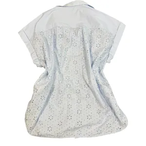 Gap Eyelet Blouse Womens L Light Blue Embroidered Button Front Cap Sleeve Top thumbnail 12