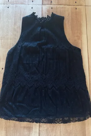 IZ Byer‎ Womens XL Black Lace High Neck Sleeveless Blouse Keyhole Back Tank Top thumbnail 1