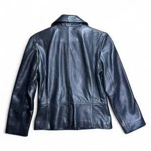 Nine West Leather Jacket Women Small Black Zip Front Minimalist Classic Moto Y2K thumbnail 2