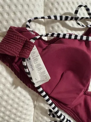 Cupshe Ribbed Burgundy Bikini with Black-and-White Strappy Accents thumbnail 6
