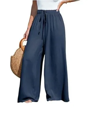 Cupshe Summer Lovin' Wide Leg High Rise Coverup Pants Blue Medium thumbnail 1