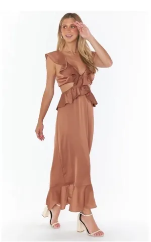 Show Me Your Mumu - Zoey Midi Dress ~ Copper Luxe Satin thumbnail 4