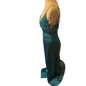 CAPULET Emerald Green Satin Slip Maxi Dress Spaghetti Straps Double Slit Size‎ S thumbnail 8