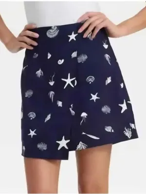 A New Day navy linen seashell nautical wrap skirt skort beach coastal cottage 6 thumbnail 1