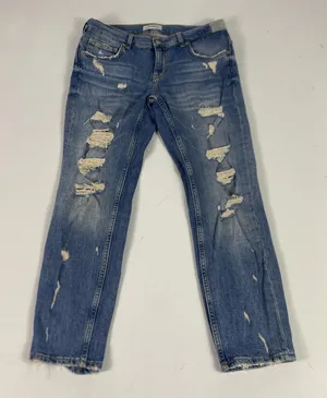 Zara Woman Jeans Womens 4 Blue Distressed Slim Tapered Crop Denim Medium‎ Wash thumbnail 1
