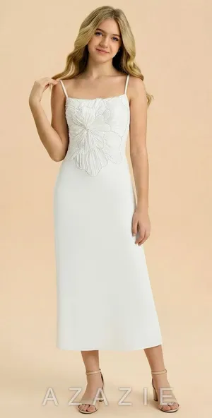 Azazie White Beaded Midi Dress thumbnail 1