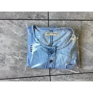 We The Free Free People Womens XS Blue Chambray Ruffle Henley Denim Shirt Top thumbnail 8