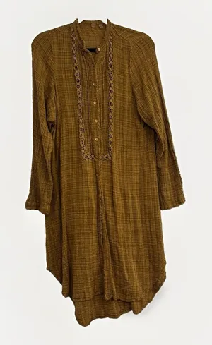 Free People One Top Womens Size XS Aubin Maxi Button Down Tabacco Brown Boho thumbnail 1