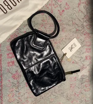 HOBO Black glossy leather sable wristlet with ring handle thumbnail 1