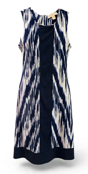 Michael Kors Sleeveless Navy and White Patterned Shift Dress thumbnail 1