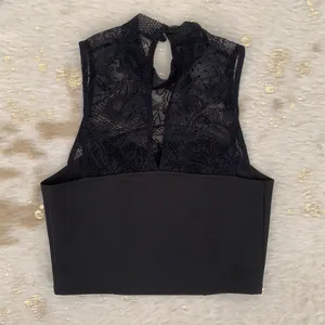 Fora Black Crop Top High Neck Lace thumbnail 4