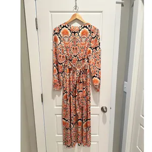 Anany Paisley Maxi Dress Orange Black Long Sleeve Medium Boho Wedding Guest‎ NWT thumbnail 8