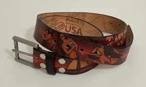 Unisex JON WYE Leather Paisley Belt Western Retro Made in USA Men Women 46.5" thumbnail 1