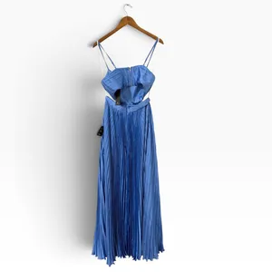 Lulus Got the Glam Blue Pleated Cutout Maxi Dress size Medium NWT thumbnail 3