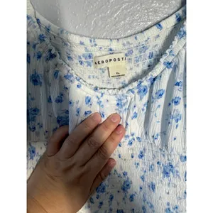 Aeropostale Babydoll Midi Dress Smocked Floral Milkmaid Fairy Garden Whimsy XL thumbnail 10