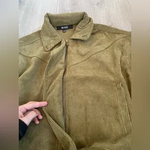Mine Blu Pepper Green Corduroy Crop Moto Jacket ~ Size Medium thumbnail 7