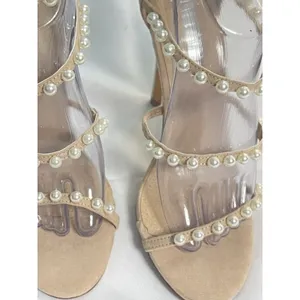 Liliana Womens Size 10 Tan Romey Pearl Stiletto‎ Heel Sandals Ankle Strap BinC thumbnail 2