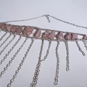 Rose Quartz Fringe Choker Necklace 925 Silver Plated thumbnail 5