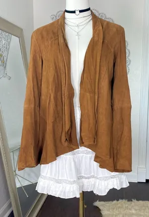 Coldwater Creek Vintage Brown Suede Open Front Flowy Leather Jacket S thumbnail 1
