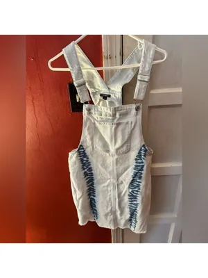 Wild Fable Tie-Dye Denim Pinafore Mini Dress - Light Wash, Blue thumbnail 9