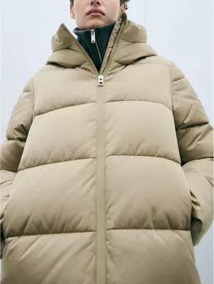 Mango Midi Quilted Anorak with Hood NWT Beige XS thumbnail 7