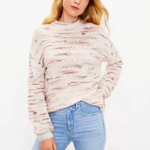Loft Space Dyed Knobby Bobble Mock Neck‎ Sweater Cream Beige XSmall XS thumbnail 2
