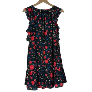 J. Crew Mini Dress Womens S Black Floral Ruffle Sleeveless Cottagecore Whimsy thumbnail 4