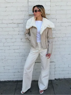 Guess beige cream faux fur Sherpa jacket with white fur trim and zippers sz xs #oldmoney #bougie thumbnail 2