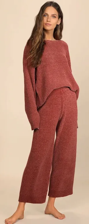 Lulus Comfy Cutie Rusty Rose Chenille Wide Leg Pull On Sweater Pants, Size Small thumbnail 2