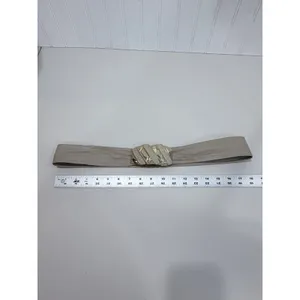 Vintage 1987 Leather‎ Shop Taupe Leather Waist Belt Gold Sculptural Buckle 34in thumbnail 2