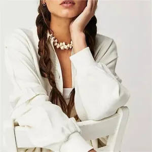 Free People Buttondown Ruffle Hem Shacket Women OS White‎ Oversized Cotton Boho thumbnail 2