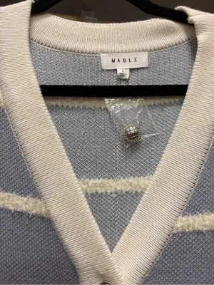 MABEL Cream-Trim Blue Striped V-Neck Cardigan thumbnail 2